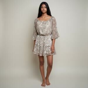 Promesa Boho Floral Mini Dress Size S Neutral Peasant Flowy Cottagecore